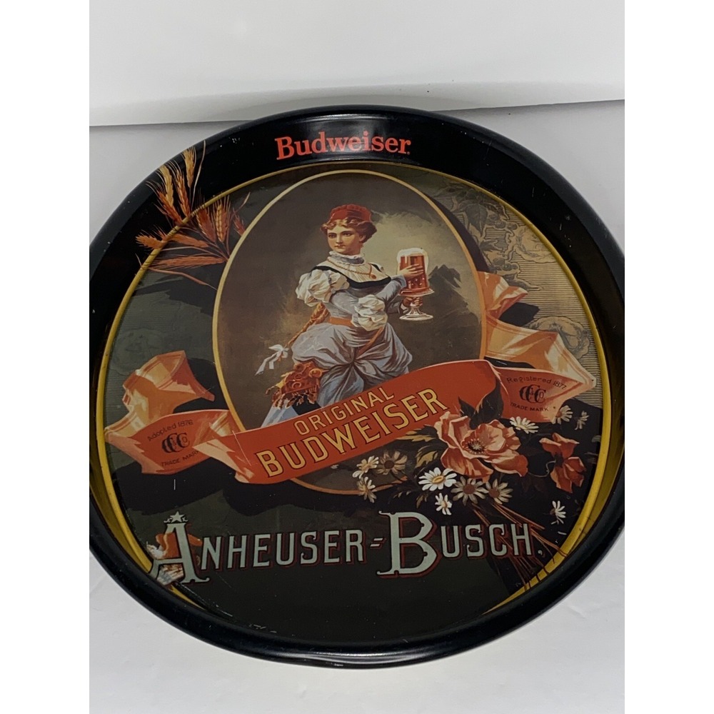 Budweiser Beer Tray 1987‎ Reproduction German Barmaid Budweiser Girl of 1886